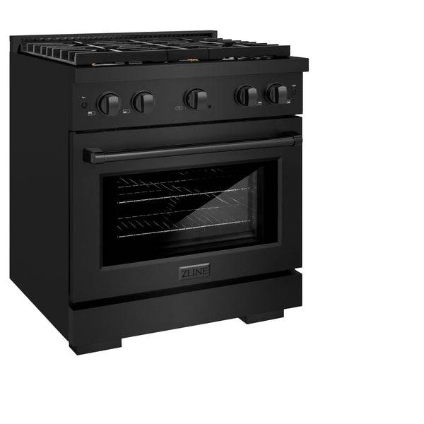 ZLINE 30 in. 4.2 cu. ft. Paramount Dual Fuel Range with Gas Cooktop and Electric Convection Oven in Black Stainless Steel with 4 Brass Burners (SDRB-BR-30) - KB&A The Home Improvement Store