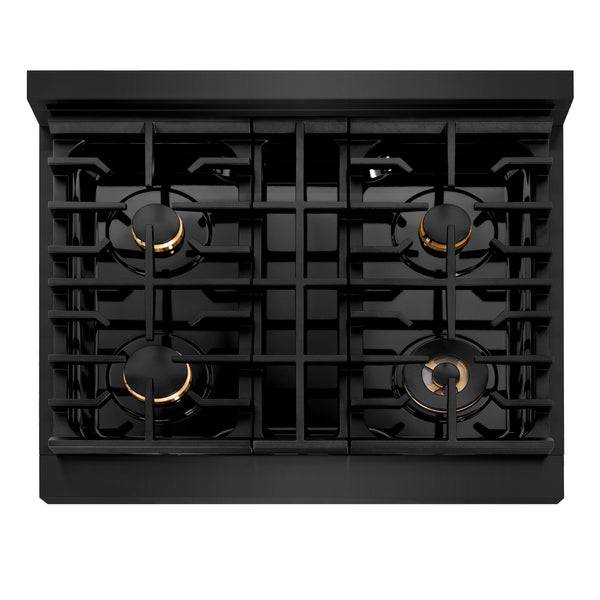 ZLINE 30 in. 4.2 cu. ft. Paramount Dual Fuel Range with Gas Cooktop and Electric Convection Oven in Black Stainless Steel with 4 Brass Burners (SDRB-BR-30) - KB&A The Home Improvement Store