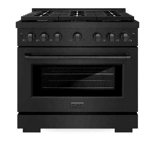 ZLINE 36 in. 5.2 cu. ft. Paramount Dual Fuel Range with Gas Cooktop and Electric Convection Oven in Black Stainless Steel with 6 Brass Burners (SDRB-BR-36) - KB&A The Home Improvement Store