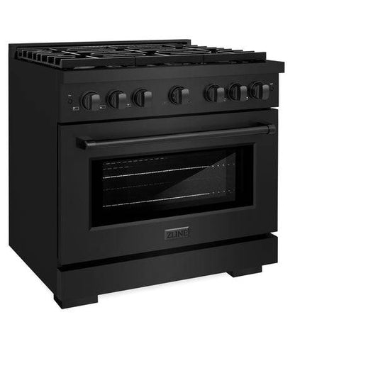 ZLINE 36 in. 5.2 cu. ft. Paramount Dual Fuel Range with Gas Cooktop and Electric Convection Oven in Black Stainless Steel with 6 Brass Burners (SDRB-BR-36) - KB&A The Home Improvement Store