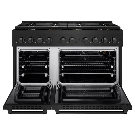ZLINE 48 in. 6.7 cu. ft. Paramount Double Oven Gas Range in Black Stainless Steel with 8 Brass Burners (SGRB-BR-48) - KB&A The Home Improvement Store