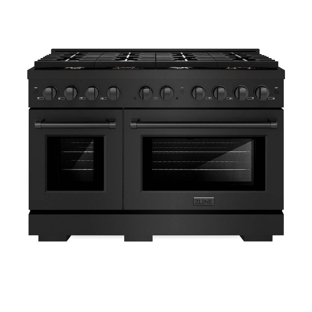 ZLINE 48 in. 6.7 cu. ft. Paramount Double Oven Gas Range in Black Stainless Steel with 8 Brass Burners (SGRB-BR-48) - KB&A The Home Improvement Store