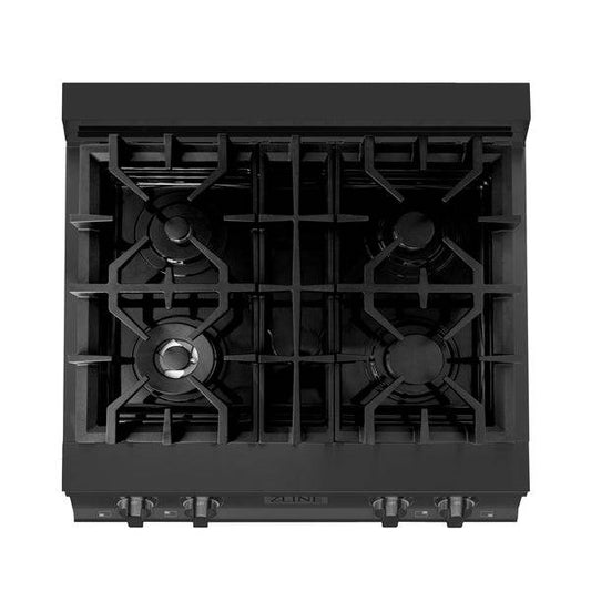 ZLINE 30 in. Porcelain Rangetop in Black Stainless with 4 Gas Burners (RTB-30) - KB&A The Home Improvement Store