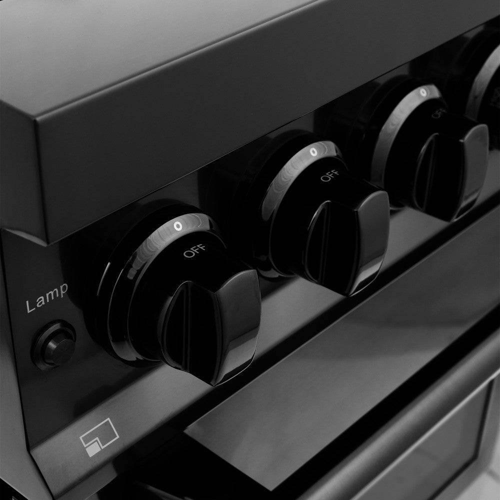 ZLINE 24 in. 2.8 cu. ft. Legacy Dual Fuel Range with Gas Cooktop and Electric Convection Oven in Black Stainless Steel with 4 Brass Burners (RAB-BR-24) - KB&A The Home Improvement Store