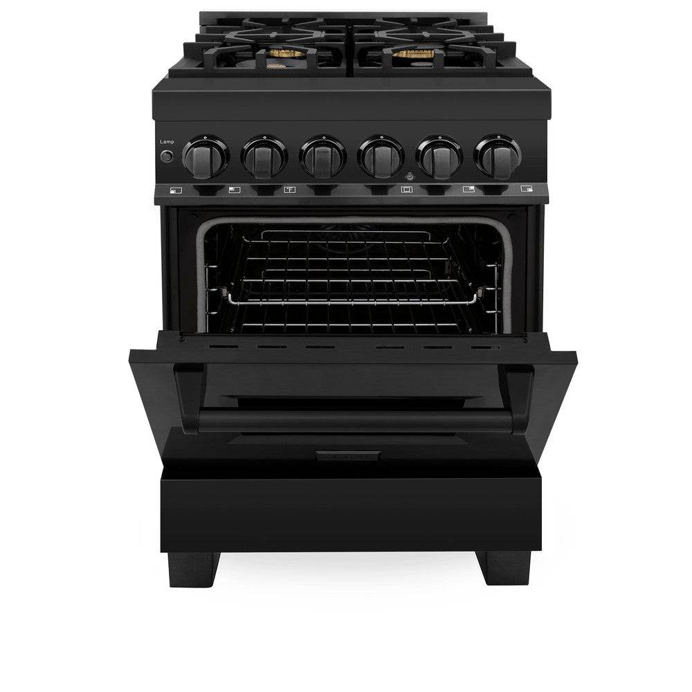 ZLINE 24 in. 2.8 cu. ft. Legacy Dual Fuel Range with Gas Cooktop and Electric Convection Oven in Black Stainless Steel with 4 Brass Burners (RAB-BR-24) - KB&A The Home Improvement Store