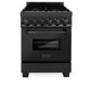 ZLINE 24 in. 2.8 cu. ft. Legacy Dual Fuel Range with Gas Cooktop and Electric Convection Oven in Black Stainless Steel with 4 Brass Burners (RAB-BR-24) - KB&A The Home Improvement Store
