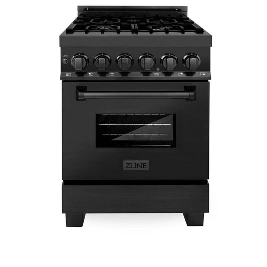 ZLINE 24 in. 2.8 cu. ft. Legacy Dual Fuel Range with Gas Cooktop and Electric Convection Oven in Black Stainless Steel with 4 Brass Burners (RAB-BR-24) - KB&A The Home Improvement Store