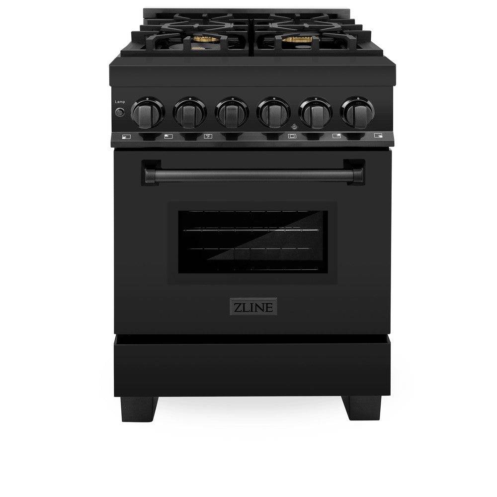 ZLINE 24 in. 2.8 cu. ft. Legacy Dual Fuel Range with Gas Cooktop and Electric Convection Oven in Black Stainless Steel with 4 Brass Burners (RAB-BR-24) - KB&A The Home Improvement Store