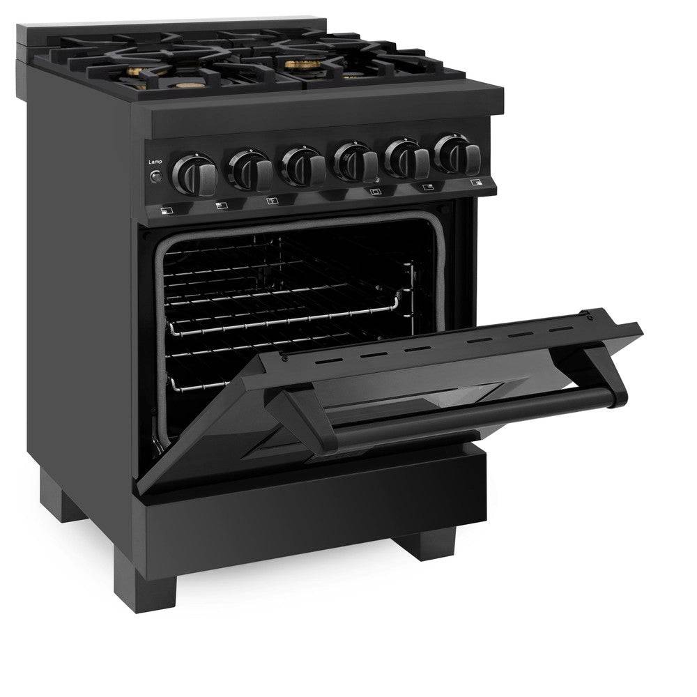 ZLINE 24 in. 2.8 cu. ft. Legacy Dual Fuel Range with Gas Cooktop and Electric Convection Oven in Black Stainless Steel with 4 Brass Burners (RAB-BR-24) - KB&A The Home Improvement Store