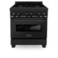 ZLINE 30 in. 4.0 cu. ft. Legacy Dual Fuel Range with Gas Cooktop and Electric Convection Oven in Black Stainless Steel with 4 Brass Burners (RAB-BR-30) - KB&A The Home Improvement Store