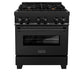 ZLINE 30 in. 4.0 cu. ft. Legacy Dual Fuel Range with Gas Cooktop and Electric Convection Oven in Black Stainless Steel with 4 Brass Burners (RAB-BR-30) - KB&A The Home Improvement Store