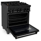 ZLINE 30 in. 4.0 cu. ft. Legacy Dual Fuel Range with Gas Cooktop and Electric Convection Oven in Black Stainless Steel with 4 Brass Burners (RAB-BR-30) - KB&A The Home Improvement Store
