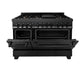 ZLINE 48 in. 6.0 cu. ft. Legacy Dual Fuel Range with Gas Cooktop and 2 Electric Ovens in Black Stainless Steel with Brass Burners (RAB-BR-48) - KB&A The Home Improvement Store