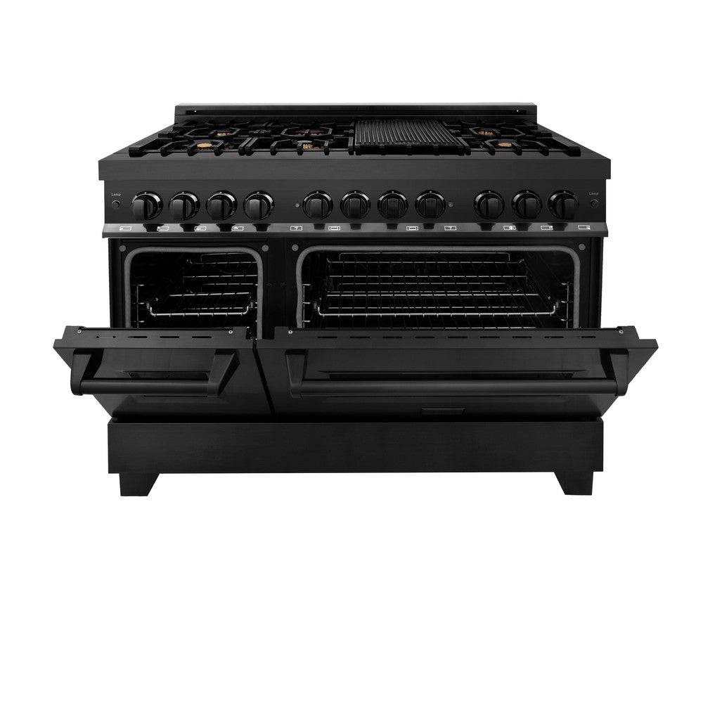 ZLINE 48 in. 6.0 cu. ft. Legacy Dual Fuel Range with Gas Cooktop and 2 Electric Ovens in Black Stainless Steel with Brass Burners (RAB-BR-48) - KB&A The Home Improvement Store