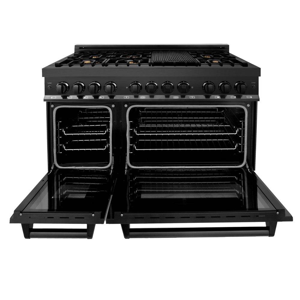 ZLINE 48 in. 6.0 cu. ft. Legacy Dual Fuel Range with Gas Cooktop and 2 Electric Ovens in Black Stainless Steel with Brass Burners (RAB-BR-48) - KB&A The Home Improvement Store