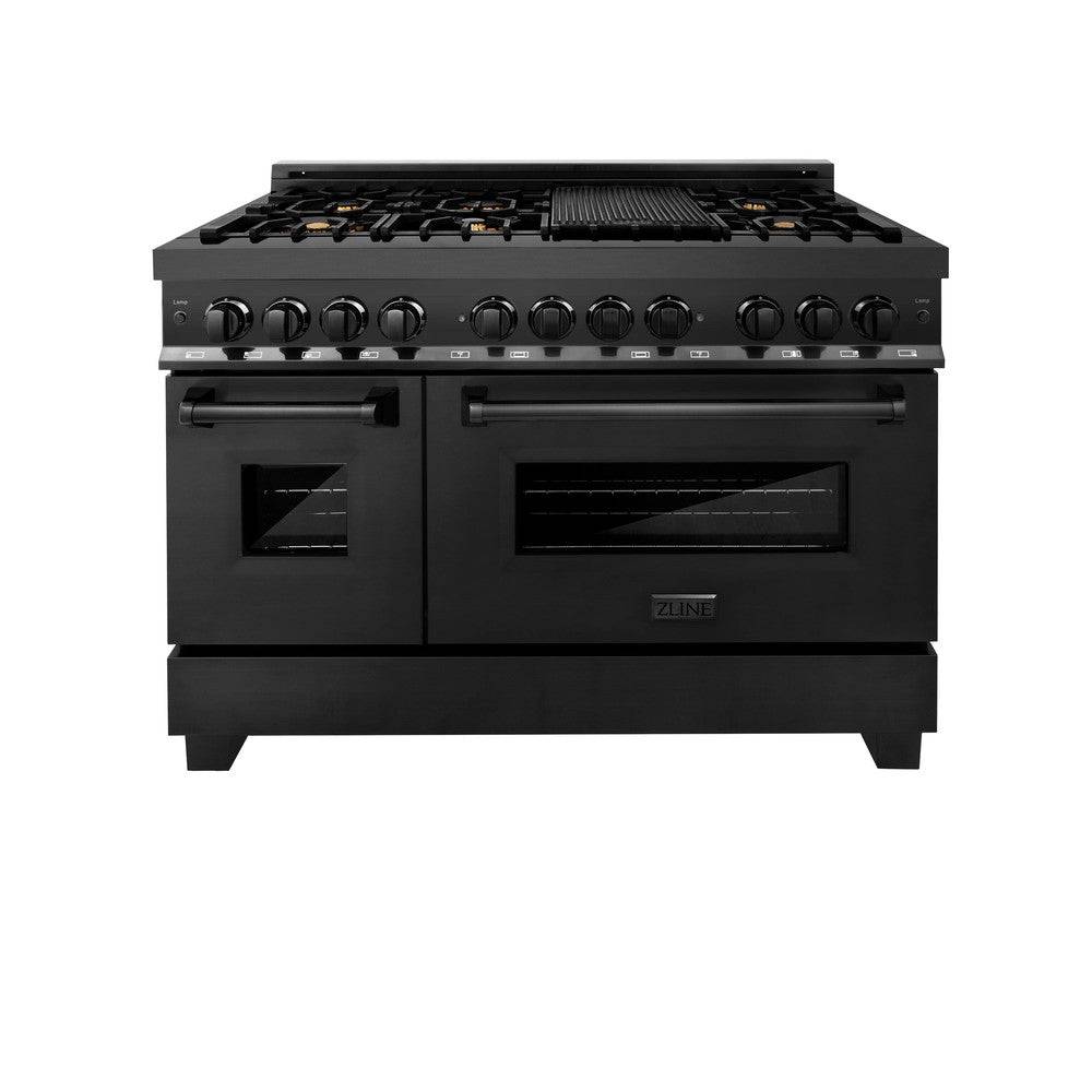 ZLINE 48 in. 6.0 cu. ft. Legacy Dual Fuel Range with Gas Cooktop and 2 Electric Ovens in Black Stainless Steel with Brass Burners (RAB-BR-48) - KB&A The Home Improvement Store