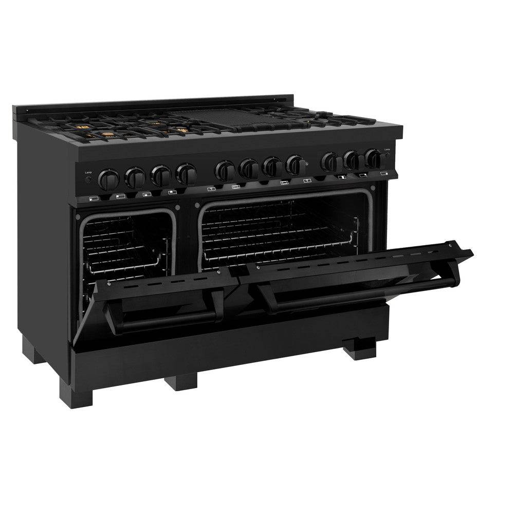 ZLINE 48 in. 6.0 cu. ft. Legacy Dual Fuel Range with Gas Cooktop and 2 Electric Ovens in Black Stainless Steel with Brass Burners (RAB-BR-48) - KB&A The Home Improvement Store