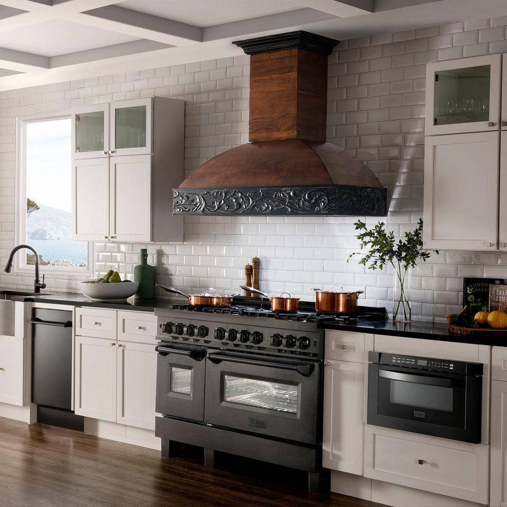 ZLINE 48 in. 6.0 cu. ft. Legacy Dual Fuel Range with Gas Cooktop and 2 Electric Ovens in Black Stainless Steel with Brass Burners (RAB-BR-48) - KB&A The Home Improvement Store