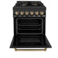 ZLINE Autograph Edition 24 in. 2.8 cu. ft. Legacy Dual Fuel Range with 4 Burner Gas Cooktop and Electric Convection Oven in Black Stainless Steel and Champagne Bronze Accents (RABZ-24-CB) - KB&A The Home Improvement Store