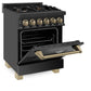 ZLINE Autograph Edition 24 in. 2.8 cu. ft. Legacy Dual Fuel Range with 4 Burner Gas Cooktop and Electric Convection Oven in Black Stainless Steel and Champagne Bronze Accents (RABZ-24-CB) - KB&A The Home Improvement Store