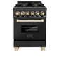 ZLINE Autograph Edition 24 in. 2.8 cu. ft. Legacy Dual Fuel Range with 4 Burner Gas Cooktop and Electric Convection Oven in Black Stainless Steel and Polished Gold Accents (RABZ-24-G) - KB&A The Home Improvement Store