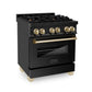 ZLINE 30" Autograph Edition Kitchen Package with Black Stainless Steel Dual Fuel Range and Range Hood with Polished Gold Accents (2AKP-RABRH30-G) - KB&A The Home Improvement Store