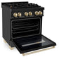 ZLINE 30" Autograph Edition Kitchen Package with Black Stainless Steel Dual Fuel Range and Range Hood with Polished Gold Accents (2AKP-RABRH30-G) - KB&A The Home Improvement Store