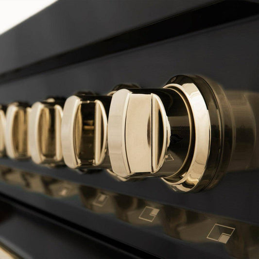 ZLINE 36" Autograph Edition Kitchen Package with Black Stainless Steel Dual Fuel Range and Range Hood with Polished Gold Accents (2AKP-RABRH36-G) - KB&A The Home Improvement Store