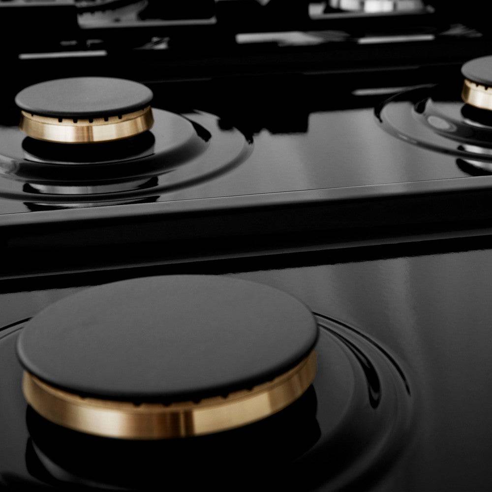 ZLINE Autograph Edition 36" Porcelain Rangetop with 6 Gas Burners in Fingerprint Resistant Stainless Steel and Matte Black Accents (RTSZ-36-MB) - KB&A The Home Improvement Store