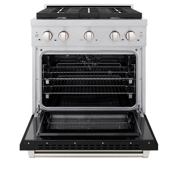 ZLINE 30 in. 4.2 cu. ft. Paramount Dual Fuel Range with 4 Burner Gas Cooktop and Electric Convection Oven in DuraSnow® Stainless Steel with Black Matte Door (SDRS-BLM-30) - KB&A The Home Improvement Store