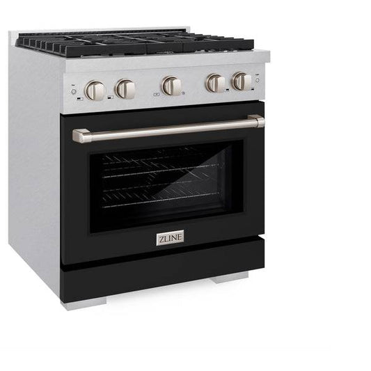 ZLINE 30 in. 4.2 cu. ft. Paramount Dual Fuel Range with 4 Burner Gas Cooktop and Electric Convection Oven in DuraSnow® Stainless Steel with Black Matte Door (SDRS-BLM-30) - KB&A The Home Improvement Store