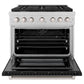 ZLINE 36 in. 5.2 cu. ft. Paramount Dual Fuel Range with 6 Burner Gas Cooktop and Electric Convection Oven in DuraSnow® Stainless Steel with Black Matte Door (SDRS-BLM-36) - KB&A The Home Improvement Store