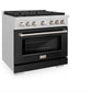 ZLINE 36 in. 5.2 cu. ft. Paramount Dual Fuel Range with 6 Burner Gas Cooktop and Electric Convection Oven in DuraSnow® Stainless Steel with Black Matte Door (SDRS-BLM-36) - KB&A The Home Improvement Store