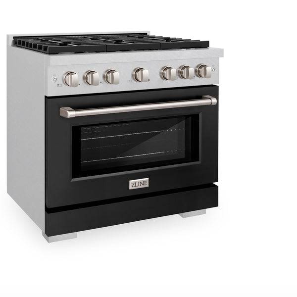 ZLINE 36 in. 5.2 cu. ft. Paramount Dual Fuel Range with 6 Burner Gas Cooktop and Electric Convection Oven in DuraSnow® Stainless Steel with Black Matte Door (SDRS-BLM-36) - KB&A The Home Improvement Store