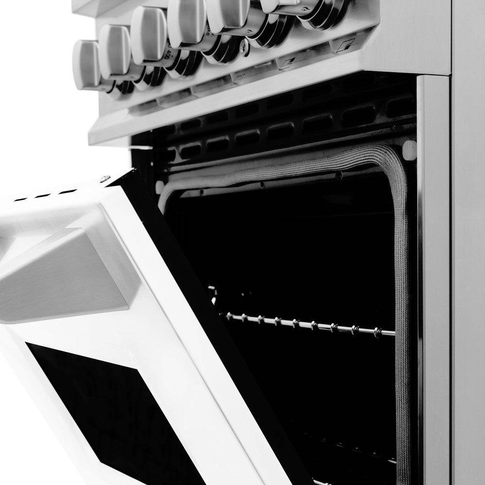 ZLINE 24 in. 2.8 cu. ft. Legacy Dual Fuel Range with 4 Burner Gas Cooktop and Electric Convection Oven in Stainless Steel and White Matte Door (RA-WM-24) - KB&A The Home Improvement Store