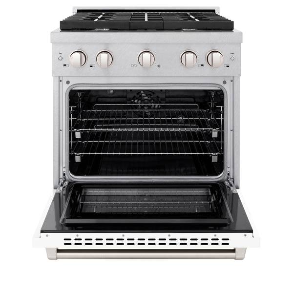 ZLINE 30 in. 4.2 cu. ft. Paramount Dual Fuel Range with 4 Burner Gas Cooktop and Electric Convection Oven in DuraSnow® Stainless Steel with White Matte Door (SDRS-WM-30) - KB&A The Home Improvement Store