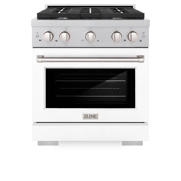 ZLINE 30 in. 4.2 cu. ft. Paramount Dual Fuel Range with 4 Burner Gas Cooktop and Electric Convection Oven in DuraSnow® Stainless Steel with White Matte Door (SDRS-WM-30) - KB&A The Home Improvement Store
