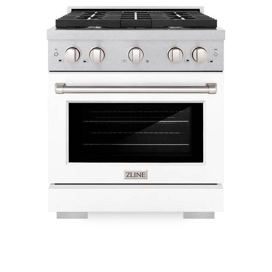 ZLINE 30 in. 4.2 cu. ft. Paramount Dual Fuel Range with 4 Burner Gas Cooktop and Electric Convection Oven in DuraSnow® Stainless Steel with White Matte Door (SDRS-WM-30) - KB&A The Home Improvement Store