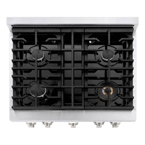 ZLINE 30 in. 4.2 cu. ft. Paramount Dual Fuel Range with 4 Burner Gas Cooktop and Electric Convection Oven in DuraSnow® Stainless Steel with White Matte Door (SDRS-WM-30) - KB&A The Home Improvement Store