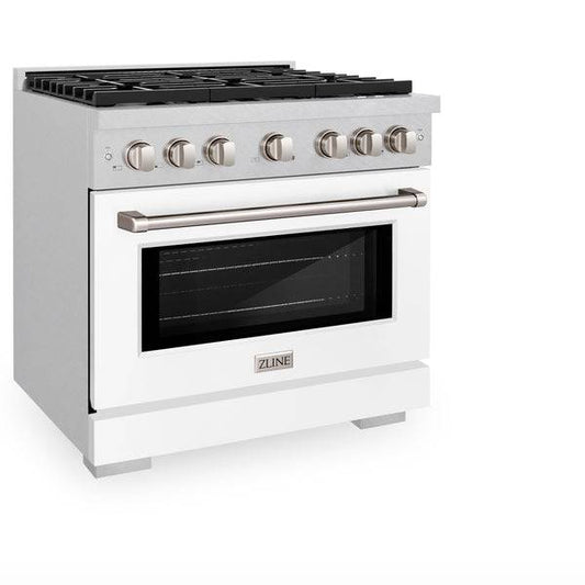 ZLINE 36 in. 5.2 cu. ft. Paramount Dual Fuel Range with 6 Burner Gas Cooktop and Electric Convection Oven in DuraSnow® Stainless Steel with White Matte Door (SDRS-WM-36) - KB&A The Home Improvement Store