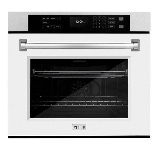 ZLINE 30 in. Professional True Convection Single Wall Oven with Air Fry and Self Clean in DuraSnow® Stainless Steel with White Matte Door (WASS-WM-30) - KB&A The Home Improvement Store