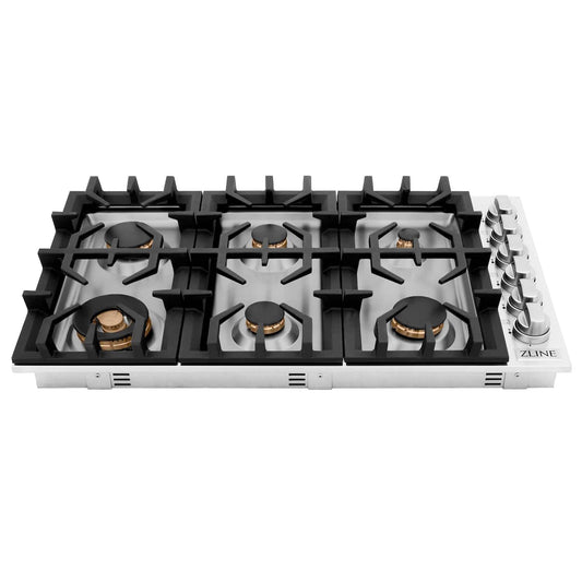 ZLINE 36" Gas Cooktop with 6 Gas Brass Burners (RC-BR-36) - KB&A The Home Improvement Store