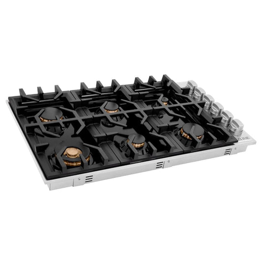 ZLINE 36" Gas Cooktop with 6 Gas Brass Burners and Black Porcelain Top (RC-BR-36-PBT) - KB&A The Home Improvement Store