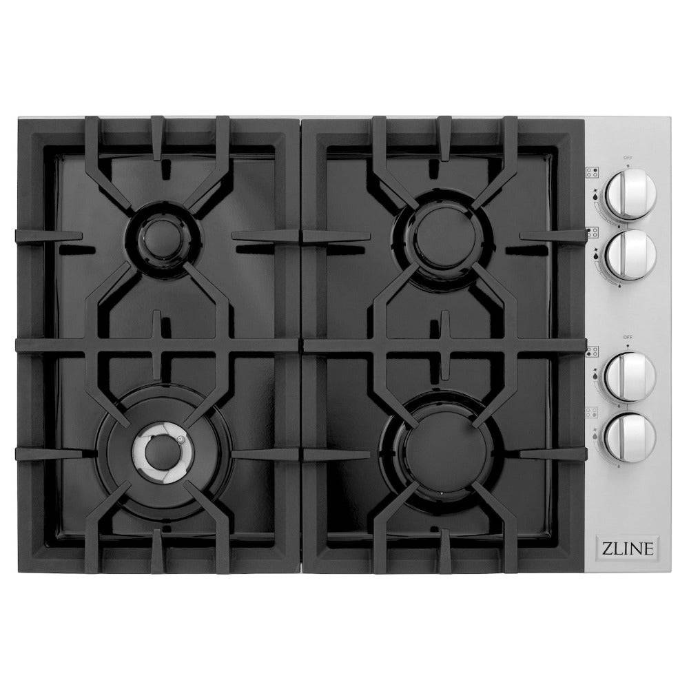 ZLINE 30" Gas Cooktop with 4 Gas Burners and Black Porcelain Top (RC30-PBT) - KB&A The Home Improvement Store