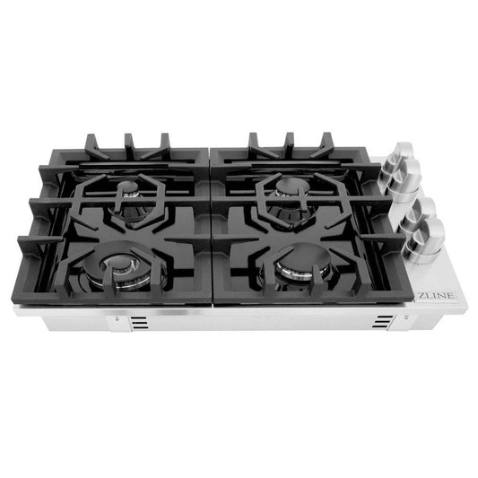 ZLINE 30" Gas Cooktop with 4 Gas Burners and Black Porcelain Top (RC30-PBT) - KB&A The Home Improvement Store