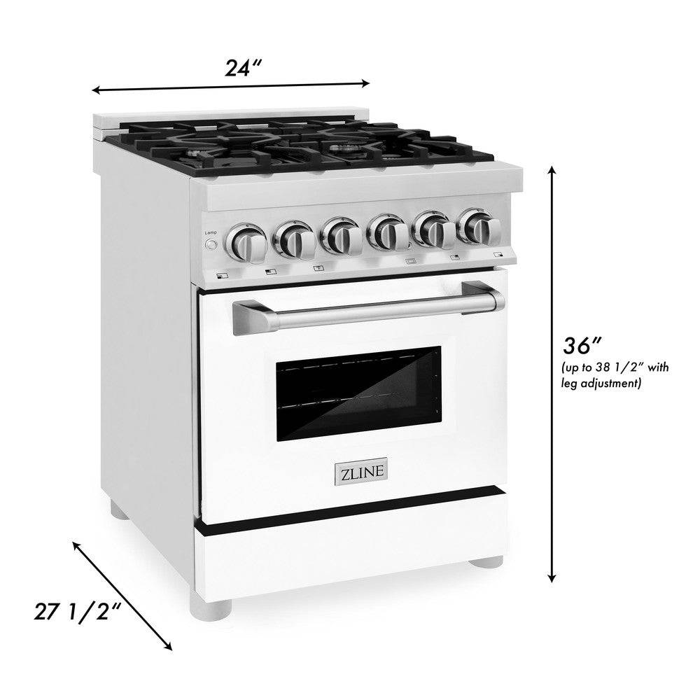 ZLINE 24 in. 2.8 cu. ft. Legacy Dual Fuel Range with 4 Burner Gas Cooktop and Electric Convection Oven in Stainless Steel and White Matte Door (RA-WM-24) - KB&A The Home Improvement Store