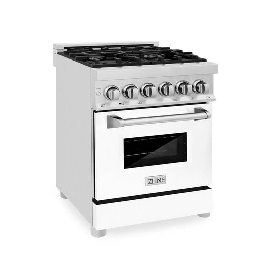 ZLINE 24 in. 2.8 cu. ft. Legacy Dual Fuel Range with 4 Burner Gas Cooktop and Electric Convection Oven in Stainless Steel and White Matte Door (RA-WM-24) - KB&A The Home Improvement Store