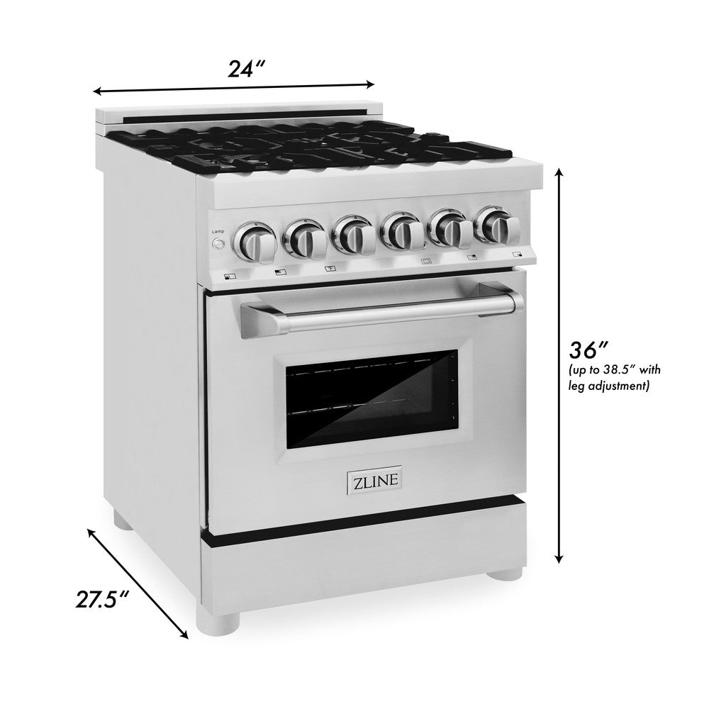 ZLINE 24 in. 2.8 cu. ft. Legacy Dual Fuel Range with 4 Burner Gas Cooktop and Electric Convection Oven in Stainless Steel (RA24) - KB&A The Home Improvement Store