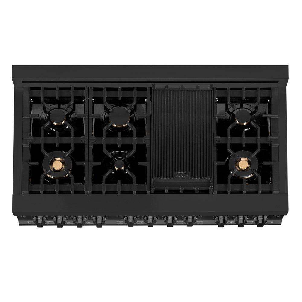 ZLINE 48 in. 6.0 cu. ft. Legacy Dual Fuel Range with Gas Cooktop and 2 Electric Ovens in Black Stainless Steel with Brass Burners (RAB-BR-48) - KB&A The Home Improvement Store