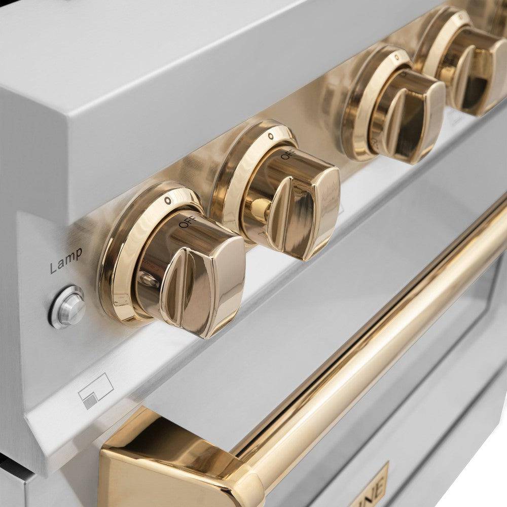 ZLINE 36" Autograph Edition Kitchen Package with Stainless Steel Dual Fuel Range and Range Hood with Polished Gold Accents (2AKP-RARH36-G) - KB&A The Home Improvement Store